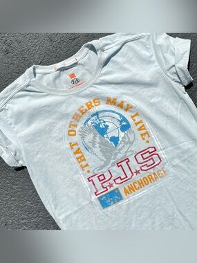Parajumpers P.J.S Light Blue Women’s Graphic Tee with Orange Red Print Size S